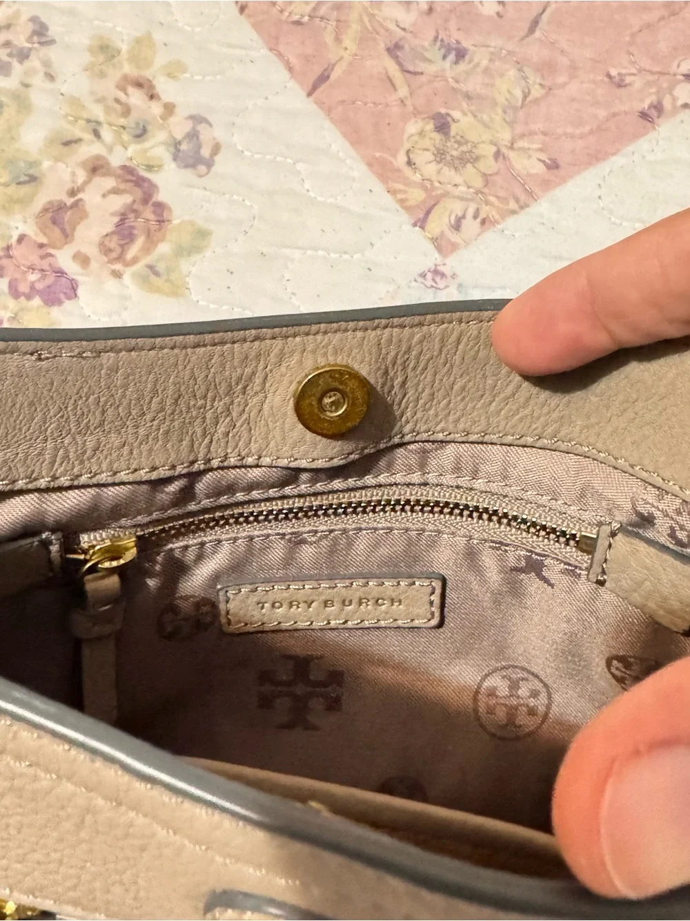 Tory Burch Frances French Gray Leather Mini Crossbody Bag